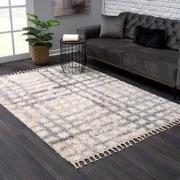 Versay Hoogpolig Vloerkleed - Geruit Design - Creme/Grijs - Franjes- 8...