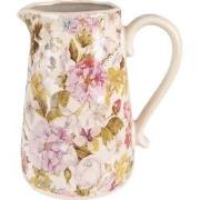 Clayre & Eef Decoratie Kan  16x11x18 cm Roze Beige Keramiek Bloemen Wa...