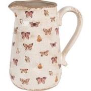 Clayre & Eef Decoratie Kan  21x15x23 cm Beige Roze Keramiek Vlinders S...
