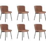 QUVIO Eetkamerstoel Lucy - Bouclé - Staal - Roestbruin - Set van 6