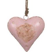 Clayre & Eef Hanger Hart 15x5x15 cm Roze Ijzer Bloem Woondecoratie