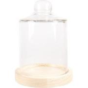 Clayre & Eef Stolp  Ø 13x18 cm Bruin Hout Glas Rond Glazen Stolp