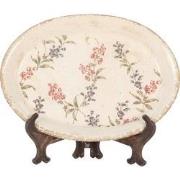Clayre & Eef Onderbord  25x18x3 cm Beige Roze Keramiek Ovaal Bloemen