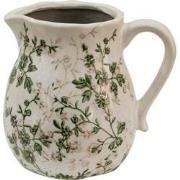 Clayre & Eef Decoratie Kan  16x13x15 cm Groen Beige Keramiek Bloemen S...