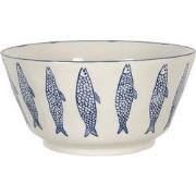 Clayre & Eef Serveerschaal  3100 ml Beige Blauw Keramiek Rond Vissen S...