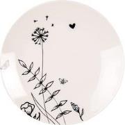 Clayre & Eef Ontbijtbord  Ø 20 cm Beige Zwart Porselein Rond Bloemen B...