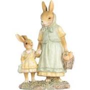Clayre & Eef Decoratie Beeld Konijnen 14x7x20 cm Beige Kunststof
