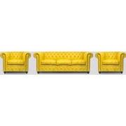 Chesterfield Bank Original Leer | 1 + 1 + 3 zits | Geel | 12 jaar gara...