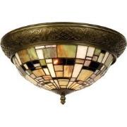 LumiLamp Plafondlamp Tiffany  Ø 38x19 cm  Groen Bruin Kunststof Glas D...