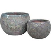 PTMD Bloempot Caedyn - 42x42x30 cm - Keramiek - Groen - Set van 2