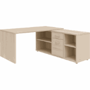 Hoekbureau met moduleerbaar bureau, ladekast en opbergplanken - Lex