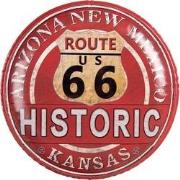 Clayre & Eef Tekstbord  Ø 35 cm Rood Ijzer Route 66 Wandbord