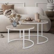 Salontafel set van 2 ronde vormen Sonoma eik/wit gemaakt van MDF en me...
