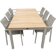 Set van Arashi tafel 220x90x76 cm salix/teak en 6 Ishi stoelen salix