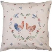 Clayre & Eef Kussenhoes  40x40 cm Beige Blauw Katoen Vierkant Kip en H...