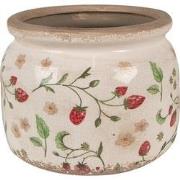 Clayre & Eef Bloempot  Ø 20x15 cm Beige Rood Keramiek Aardbeien Bloemp...