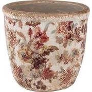 Clayre & Eef Bloempot  Ø 11x11 cm Beige Roze Keramiek Bloemen Bloempot...