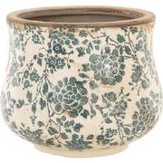 Clayre & Eef Bloempot  Ø 21x17 cm Beige Groen Keramiek Rond Bloemen Bl...