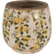 Clayre & Eef Bloempot  Ø 15x15 cm Beige Geel Keramiek Citroenen Bloemp...
