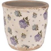 Clayre & Eef Bloempot  Ø 13x12 cm Beige Blauw Keramiek Bloemen Bloempo...