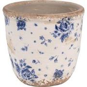 Clayre & Eef Bloempot  Ø 11x10 cm Beige Blauw Keramiek Roosjes Bloempo...