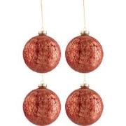 J-Line - Doos Van 4 Kerstballen Fluweel Glas Antiek Bordeaux/goud Larg...