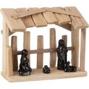 J-Line - Kerststal Plat Dak Hout/keramiek Naturel/zwart - 25.5x12.5x21...