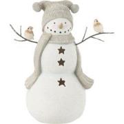 J-Line - Sneeuwman Vogels Resine Wit/grey Small - 23.5x14x27.5cm
