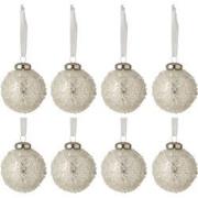 J-Line - Doos Van 8 Kerstballen Parel Glas Wit/zilver Small - 6x6x6cm