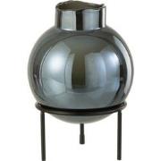 J-Line - Vaas Bol Glas/metaal Blauw/zwart Small - 15x15x22cm