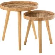 J-Line - Set Van 2 Bijzettafels Rond Tripod Rotan Naturel - 51x51x54.5...