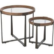 J-Line - Set Van 2 Salontafel Mine Glas/spar Hout Naturel/zwart - 60x6...
