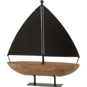 J-Line - Zeilboot Hout/metaal Zwart/bruin Small - 34.5x8x35.5cm