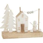 J-Line - Decoratie Huis Boom Parels Hout Naturel/wit - 43x12x30cm