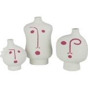 J-Line - Set Van 3 Vazen Gezicht Abstract Porselein Fuchsia/wit - 13.5...