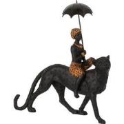 J-Line - Luipaard Met Jongen En Paraplu Poly Zwart/bruin - 34x12x35cm