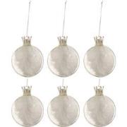 J-Line - Doos Van 6 Kerstballen Kroon Pluim Wit Glas Klaar Small - 8x8...