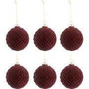 J-Line - Doos Van 6 Kerstballen Patroon Fluweel Glas Burgundy Small - ...
