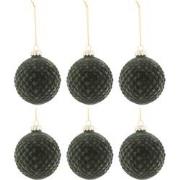 J-Line - Doos Van 6 Kerstballen Patroon Fluweel Glas Donker Groen Smal...