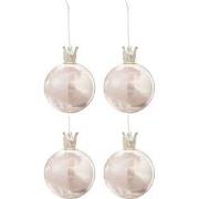 J-Line - Doos Van 4 Kerstballen Kroon Pluim Licht Roze Glas Klaar Medi...
