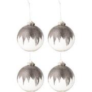 J-Line - Doos Van 4 Kerstballen Glitter Mini Kwast Grijs Glas Transpar...