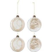 J-Line - Doos Van 4 Kerstballen Rond Plat 2+2 Gedroogde Pampas Glas Tr...