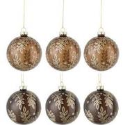 J-Line - Doos Van 6 Kerstballen 3+3 Blaadjes Glas Transparant Camel/br...