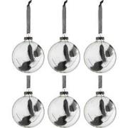 J-Line - Doos Van 6 Kerstballen Rond Gedroogde Hazenstaart Zwart Glas ...