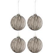 J-Line - Doos Van 4 Kerstballen Gevlekt Glas Mat Grijs Large - 9.5x9.5...