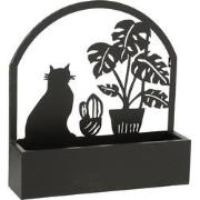 J-Line - Wanddeco/bloempot Kat Metaal Zwart - 48x11.5x50cm