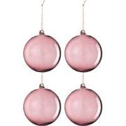 J-Line - Doos Van 4 Kerstbal Glas Licht Mauve Large - 12x12x12cm