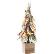J-Line - Kerstboom+led Kunststof Sneeuw Groen/rood Small - 13x13x40cm