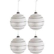 J-Line - Doos Van 4 Kerstbal Strepen/glitter Glas Zwart/wit Large - 10...