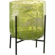 J-Line - Windlicht Staand Glas/ijzer Marmer Groen Large - 18x18x20cm